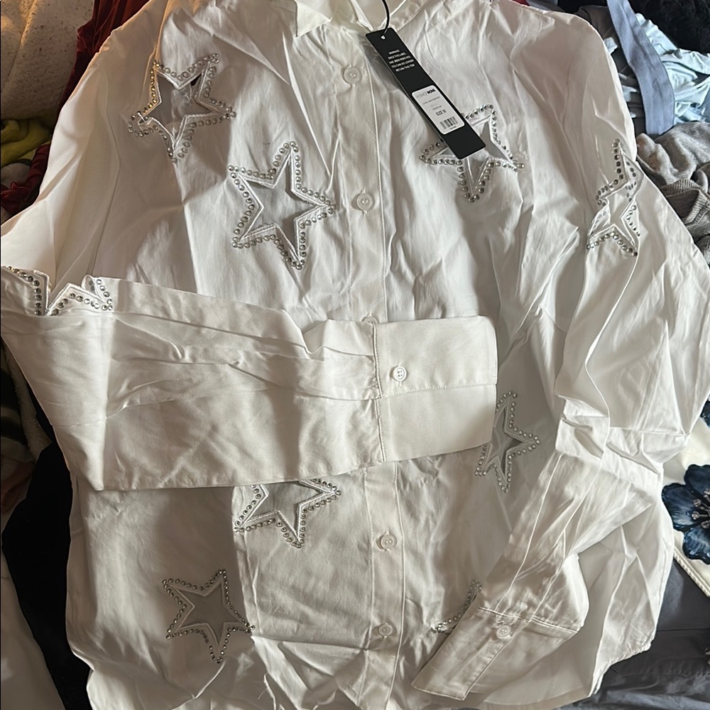 Fashion Nova White Star Studded Jacket
